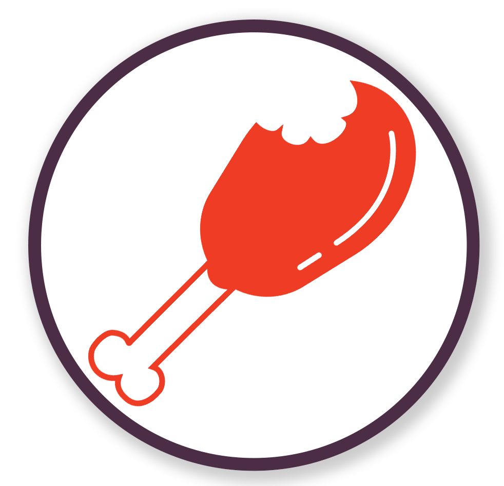 a Kalli Collective LLC chicken leg with bite circular logo for '30 days of Thanks'