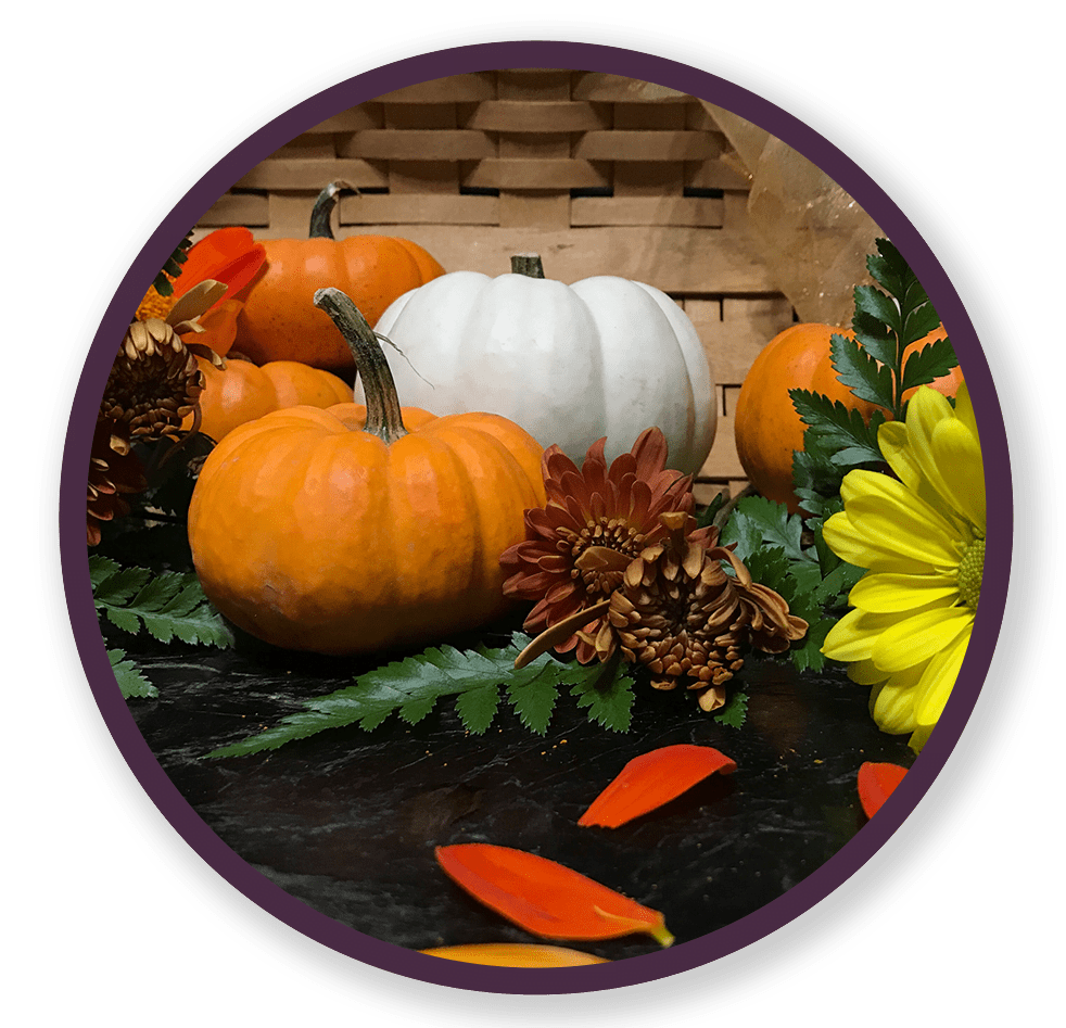 a circular image of fall pumpkins for '30 days of Thanks'