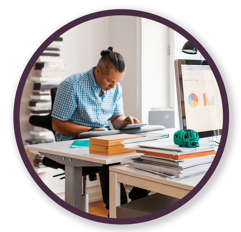 a circular image of a man working for '30 days of Thanks'