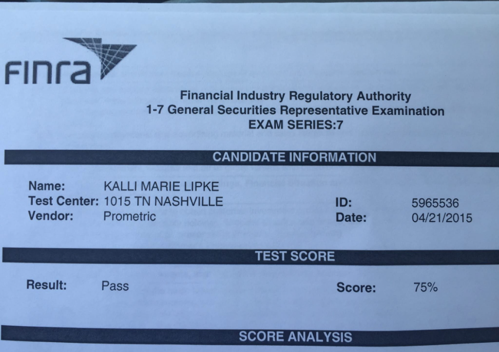 Finra Financial Industry Regulatory Authority Exam Series 7 Test Pass score